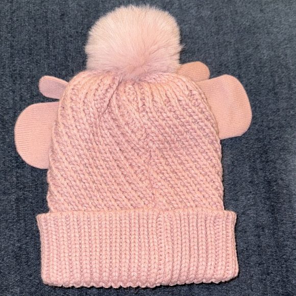 New Disney Princess Pink Knit Hat with Pom Pom and Mittens Set. - Picture 5 of 5